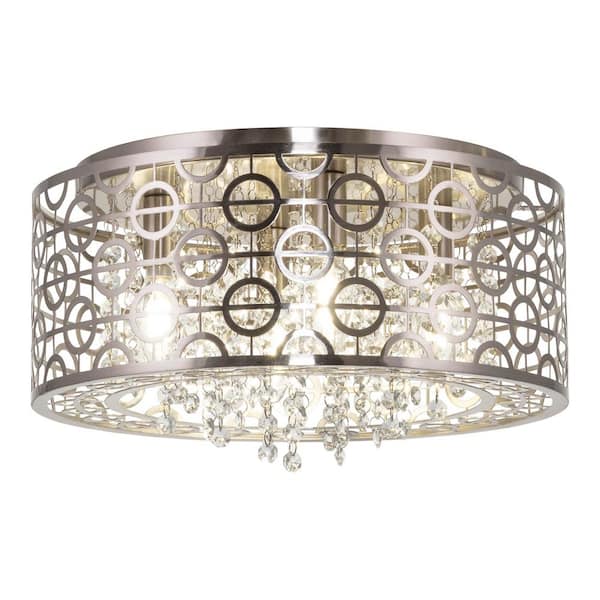 Brielle 15 in. 60-Watt 4-Light Brushed Nickel Modern Flush Mount with Brushed Nickel Shade
