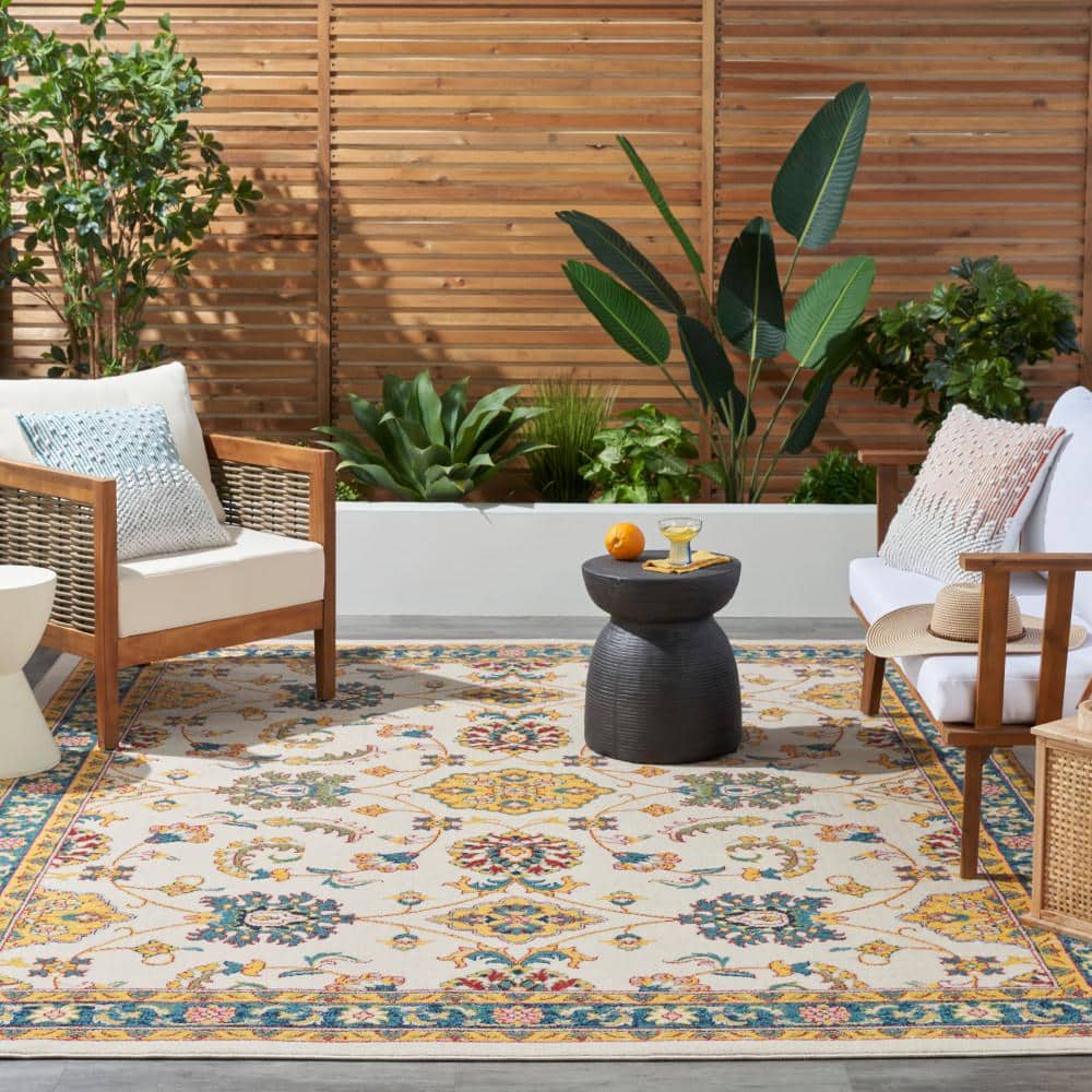 Ivory Gold Persian Floral 8' x 10' Synthetic Area Rug