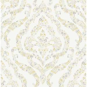 Featherton Mustard Floral Damask Strippable Wallpaper (Covers 56.4 sq. ft.)