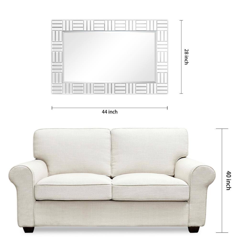 Chrome Subway Tile Rectangular Beveled Wall Mirror with Fir Wood Frame