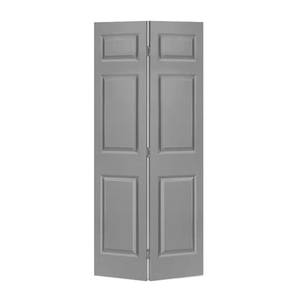 CALHOME 24 in. x 80 in. 6 Panel Light Gray Painted MDF Composite Hollow Core Bi-Fold Closet Door with Hardware Kit