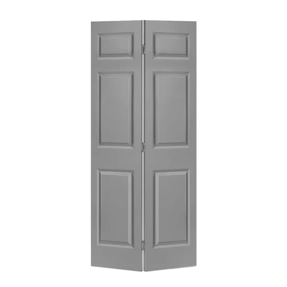 CALHOME 30 in. x 80 in. 6 Panel Light Gray Painted MDF Composite Hollow