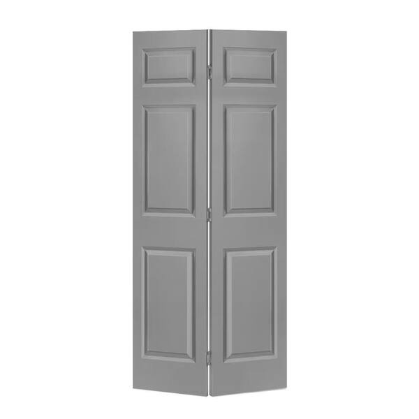 CALHOME 24 in. x 84 in. Hollow Core 6 Panel Shaker Light Gray Painted MDF Composite Bi-Fold Closet Door with Hardware Kit
