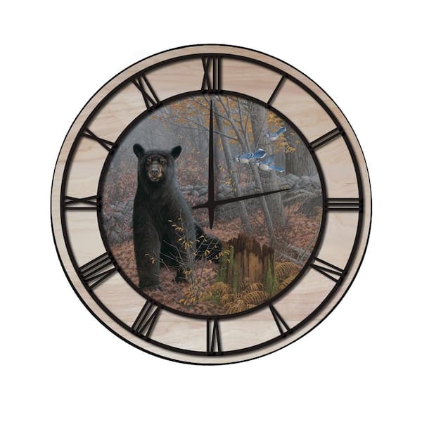 Unbranded "Stonewall Black Bear" Woodgrain Accent and Black Numbers Imaged Wall Clock