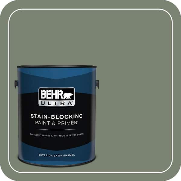 BEHR ULTRA 1 gal. #ICC-77 Sage Green Satin Enamel Exterior Paint & Primer