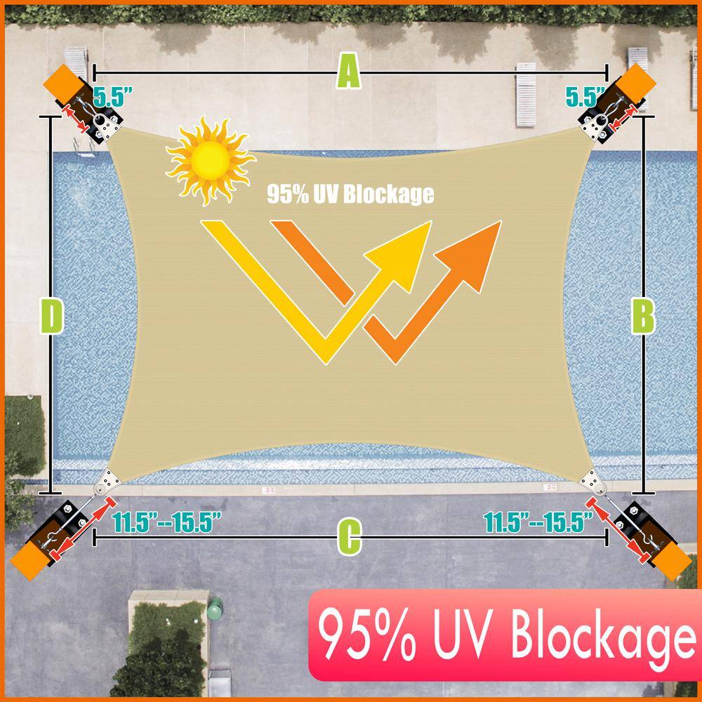 Beige 18' x 24' Heavy Duty Sun Shade Sail with Stainless Steel Rings