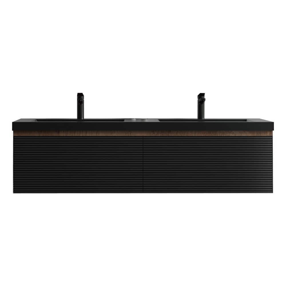 Crius 60 in. Double Ink Black Bath Vanity Wall-mounted Floating Vanities with Matte Black Resin Stone Top 2-Drawers price history on PriceWatchPro