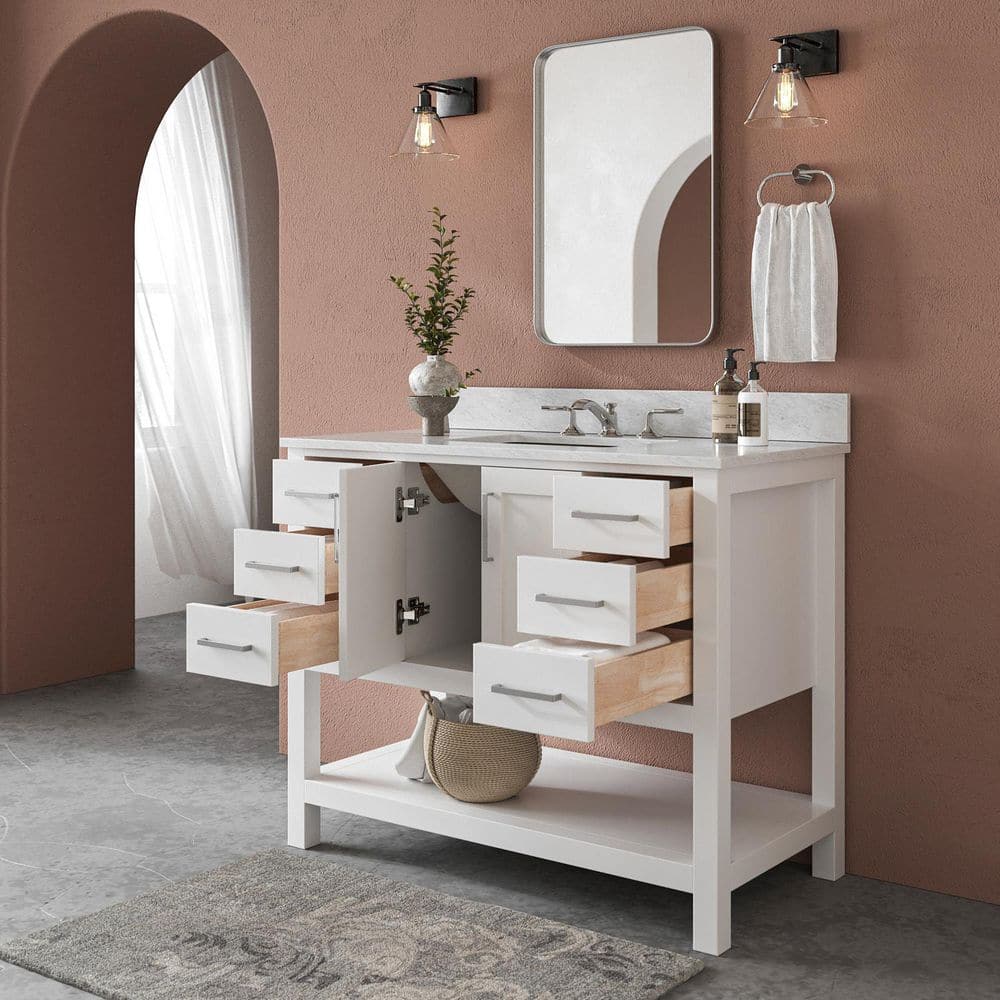 White Freestanding Vanity with Carrara Marble Countertop