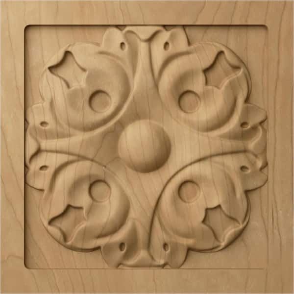 Ekena Millwork 3/4 in. x 3-1/2 in. x 3-1/2 in. Unfinished Wood Maple Medium Leaf Rosette