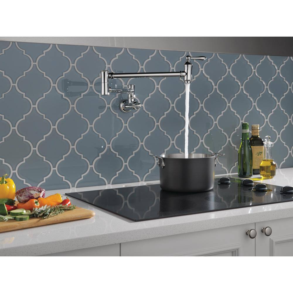 Chrome Wall-Mounted Traditional Pot Filler Faucet with Dual Handles