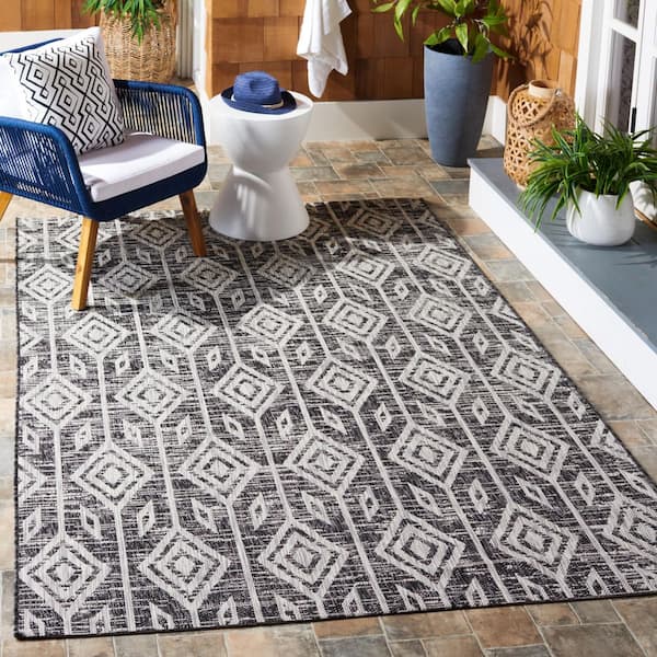 Courtyard Black/Gray 4 ft. x 6 ft. Striped Geometric Diamond Indoor/Outdoor Area Rug