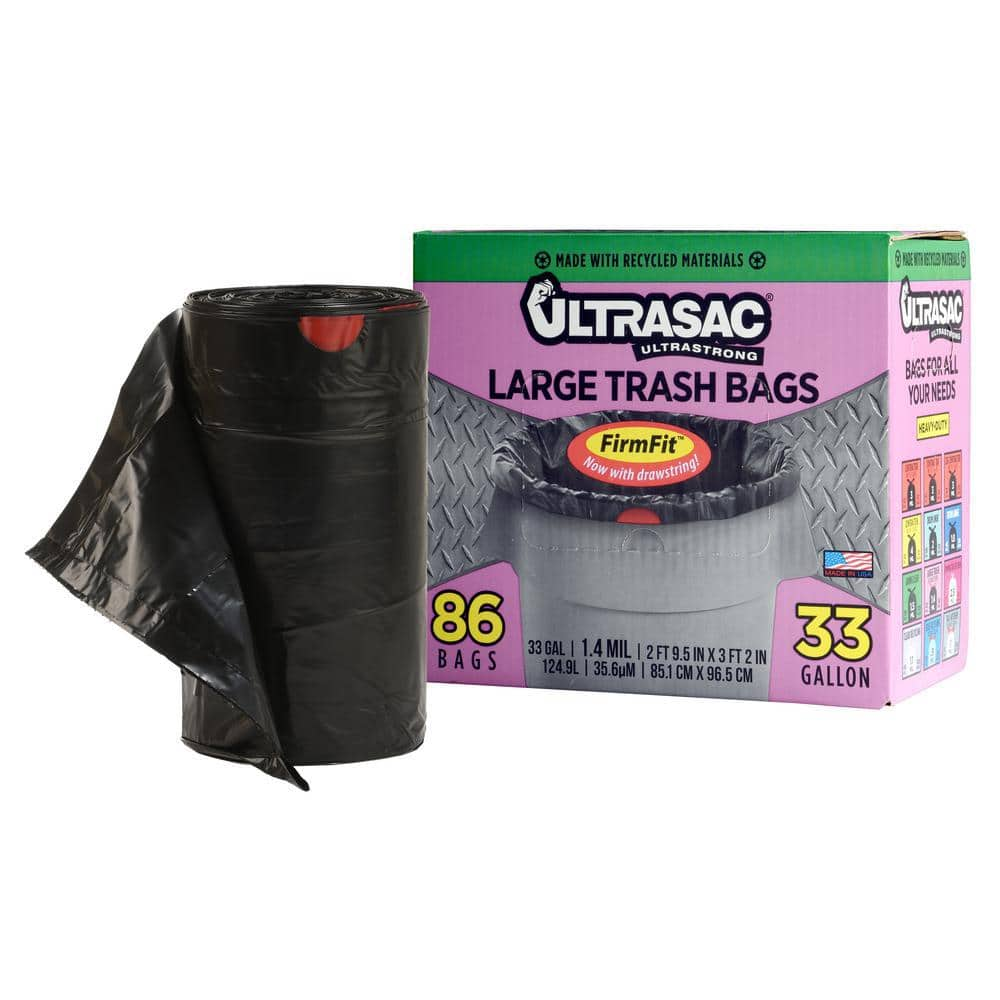 Ultrasac 33 Gal Black Large Drawstring Trash Bags 86 Count Ul 33 Gal Ds The Home Depot