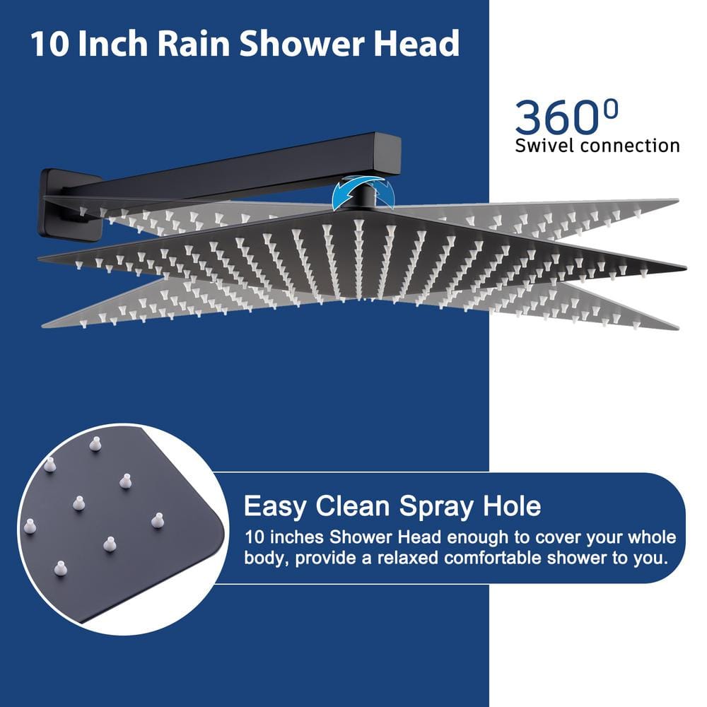 Matte Black Dual Function Square Rain Shower System