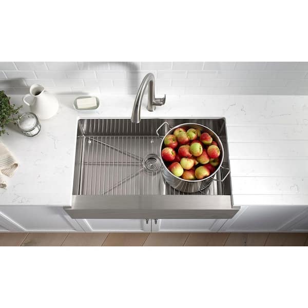 Strive Undermount Farmhouse Apron Front Stainless Steel 36 in. Single Basin Kitchen Sink with Basin Rack Strive Undermount Farmhouse Apron Front Stainless Steel 36 in. Single Basin Kitchen Sink with Basin Rack