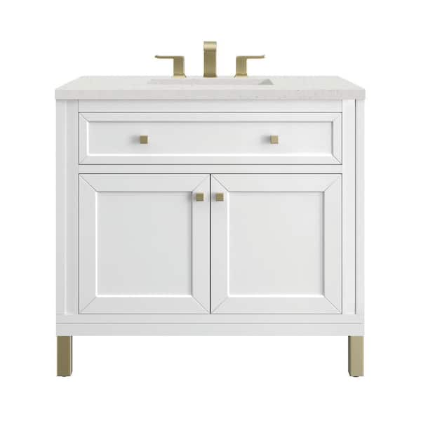 James Martin Vanities Chicago 36.0 in. W x 23.5 in. D x 34.0 in. H Single Bathroom Vanity Glossy White and Lime Delight Quartz Top