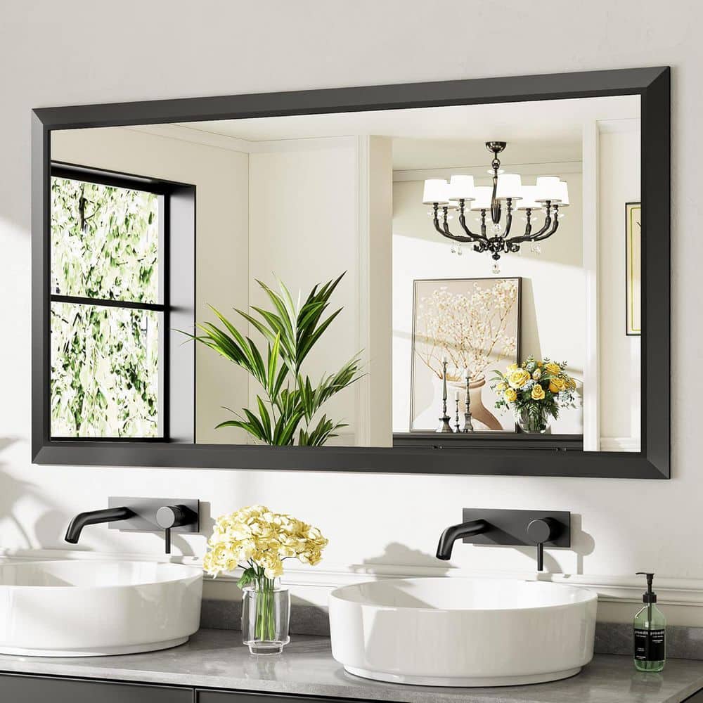 55 in. W x 30 in. H Rectangular Framed French Cleat Wall Mounted Tempered Glass Bathroom Vanity Mirror in Black price history on PriceWatchPro