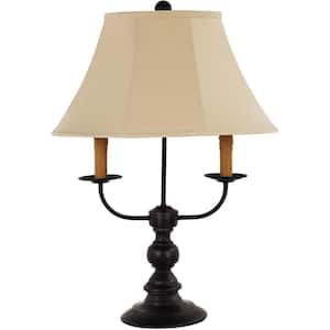 26 in. Black Standard Light Bedside Table Lamp with Natural Linen Shade