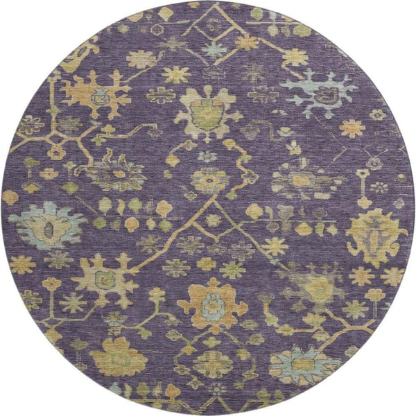 Mayfield Premium Machine Washable Abstract AMF1930 Purple 8 ft. x 8 ft. Round Rug