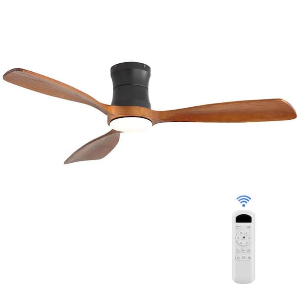 48 in. Modern Indoor/Outdoor Low Profile Standard Solid Wood Black Flush Ceiling Fan with LED Light Kits, Remote Control