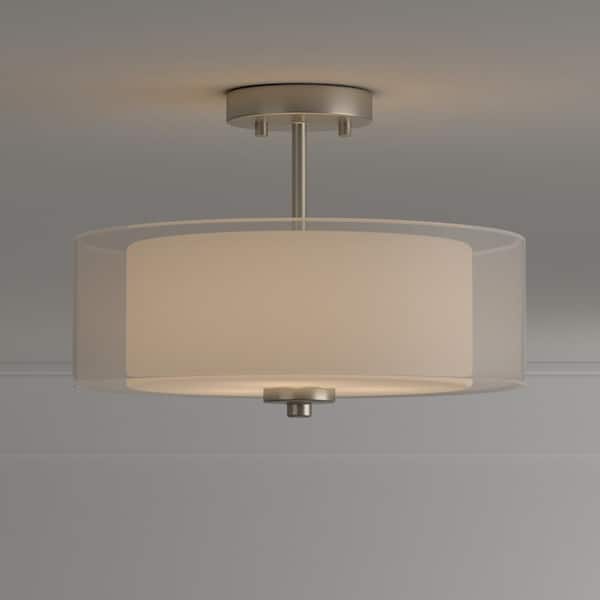 Progress Lighting Invite Collection 15 in. 3-Light Brushed Nickel Semi-Flush Mount for Hallways and Bedrooms