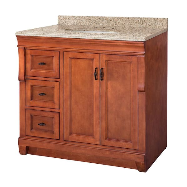 Home Decorators Collection Naples 37 in. W x 22 in. D Bath Vanity in Warm Cinnamon with Granite Vanity Top in Beige with White Sink