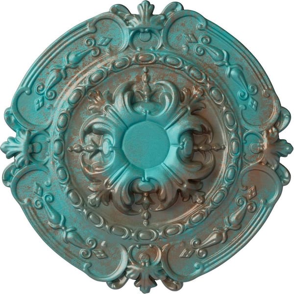 Ekena Millwork 1-3/4 in. x 16-3/8 in. x 16-3/8 in. Polyurethane Southampton Ceiling Medallion, Copper Green Patina