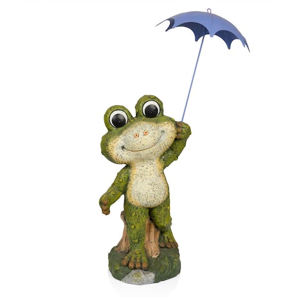 Alpine Corporation Smiling Frog with Purple Umbrella Statue QWR1002 ...