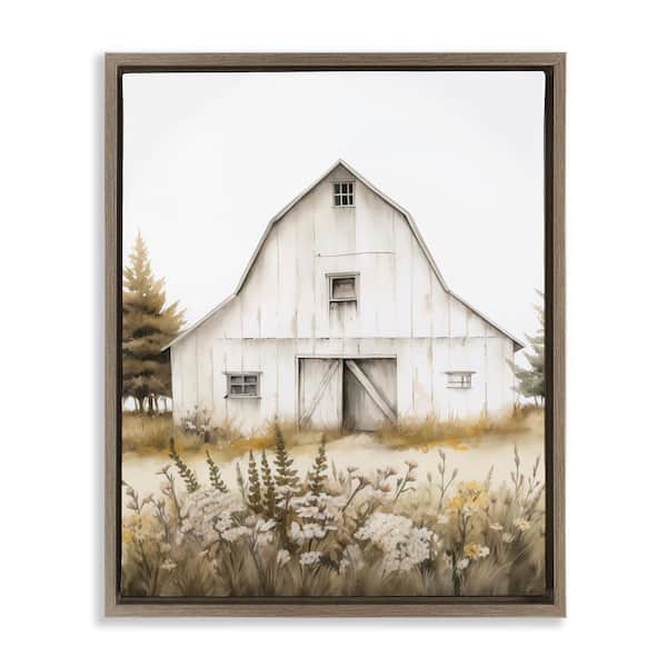 Stupell Industries Blooming Country Barn Garden by Arlington Prints Brown Floater Frame Architecture Graphic Art Print 21 in. x 17 in.