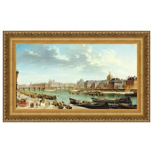 A View of Paris with Ile de la Cite by Jean-Baptiste Raguenet Framed Architecture Oil Painting Art Print 22 in. x 36 in.