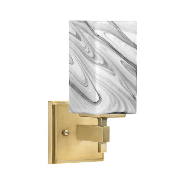Bridgewater 1 Light New Age Brass Wall Sconce with 3.5 in. Square Onyx Swirl Glass Shade, No Bulbs Included