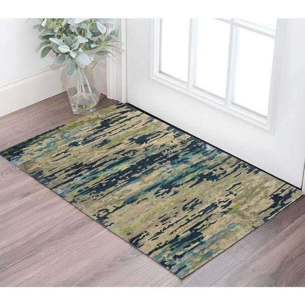 2 ft. x 3 ft. Sand And Green Wool Abstract Hand Tufted Area Rug