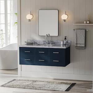 Hutton 49 in. W x 22 in. D x 19.6 in. H Bath Vanity in Midnight Blue with Carrara White Marble Top