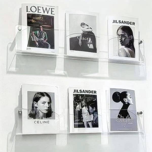 2 Pack Clear 23. 6 in. x 6 in. Plastic Wall Mount Magazine Rack