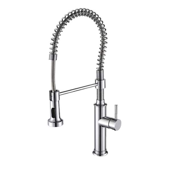 22 in Single-Handle 360 ° Spout Swivel Standard Kitchen Faucet with Dual Function Spray head in Chrome