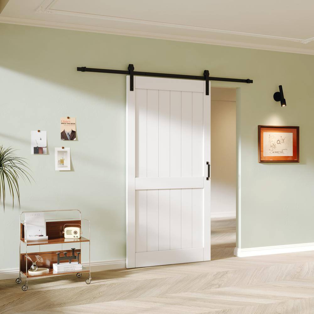 42" x 84" White MDF Sliding Barn Door with Black Hardware Kit