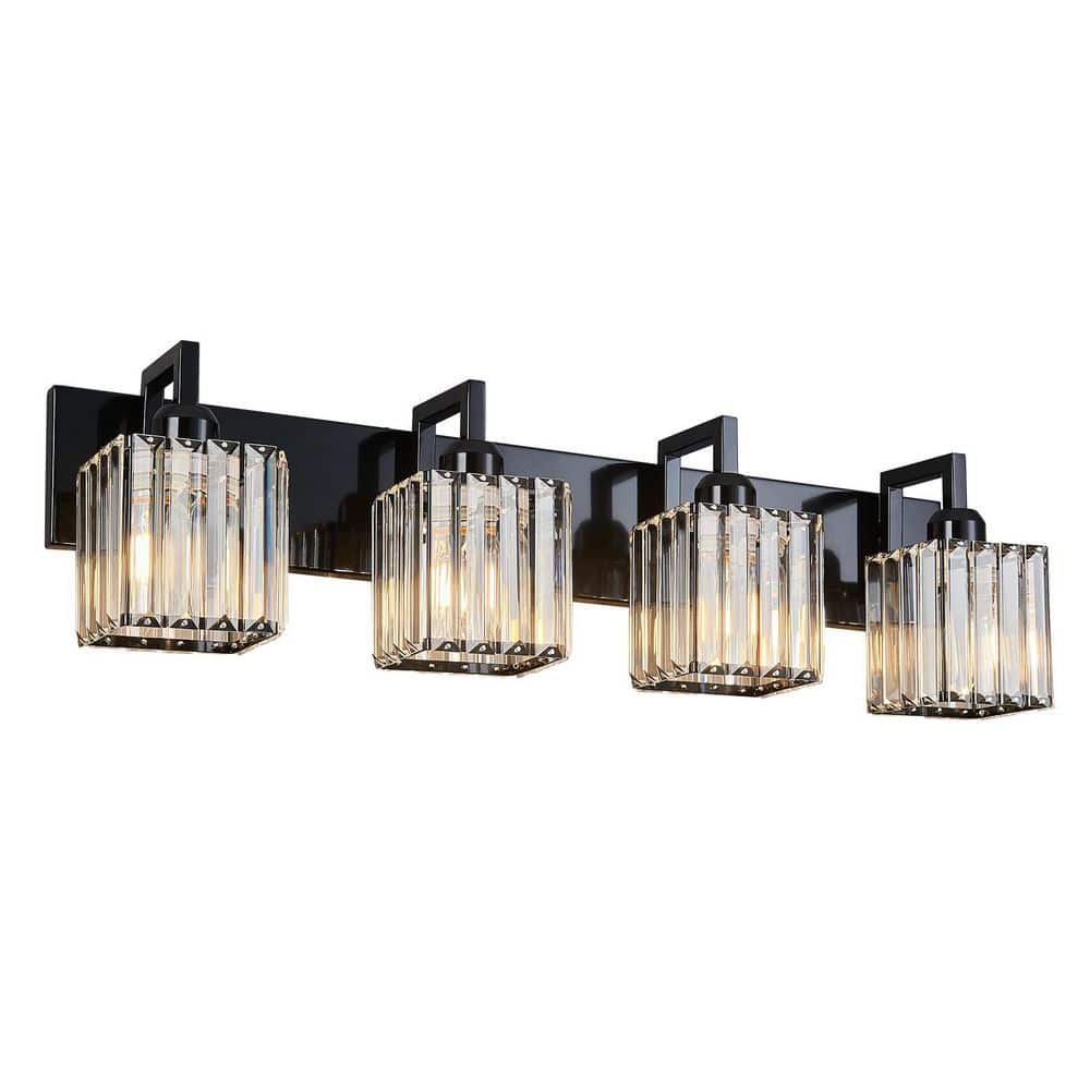 Home Lighting Fixture Width 28.34 in. 4-Light PlatingBlack Modern Crystal Vanity Lights Wall Sconces for Bathroom price history on PriceWatchPro