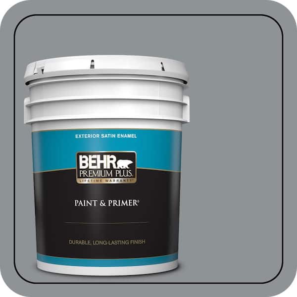 BEHR PREMIUM PLUS 5 gal. #PPU26-05 Flint Gray Satin Enamel Exterior Paint & Primer