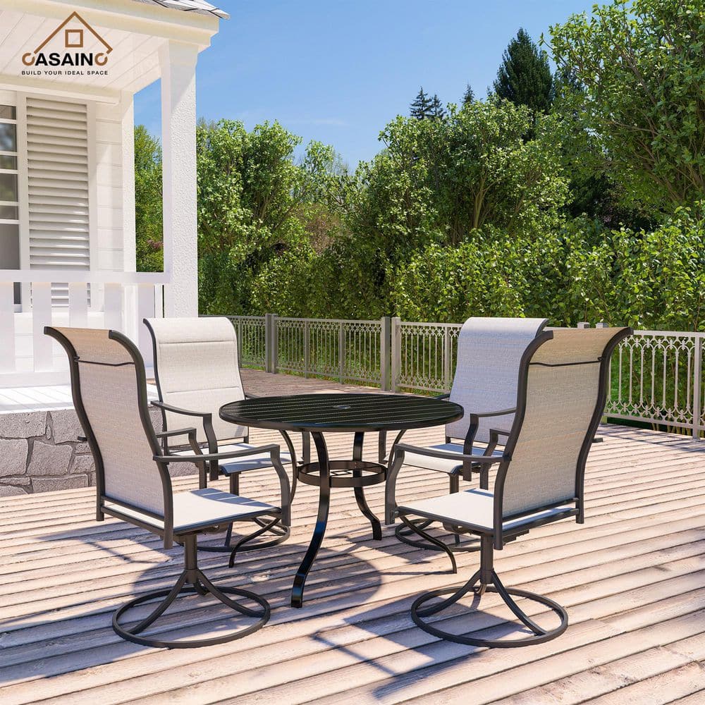 40 in. Steel Round Outdoor Patio Dining Table with Umbrella Hole