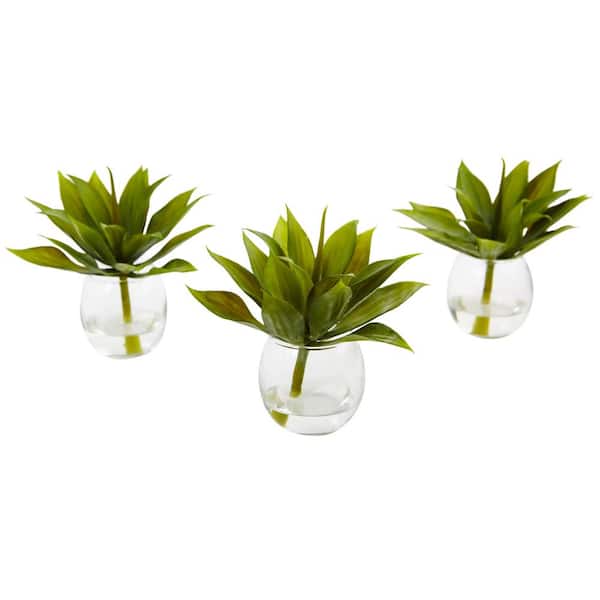 Nearly Natural Artificial Agave Succulent with Vase (Set of 3)