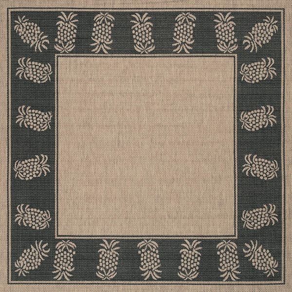 Couristan Recife Tropics Cocoa-Black 7 ft. x 6 in. x 7 ft. 6 in. Square Indoor/Outdoor Area Rug