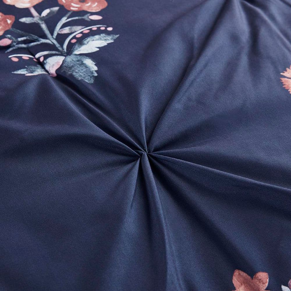 Navy Floral Pintuck Cotton Full/Queen Bedspread Set