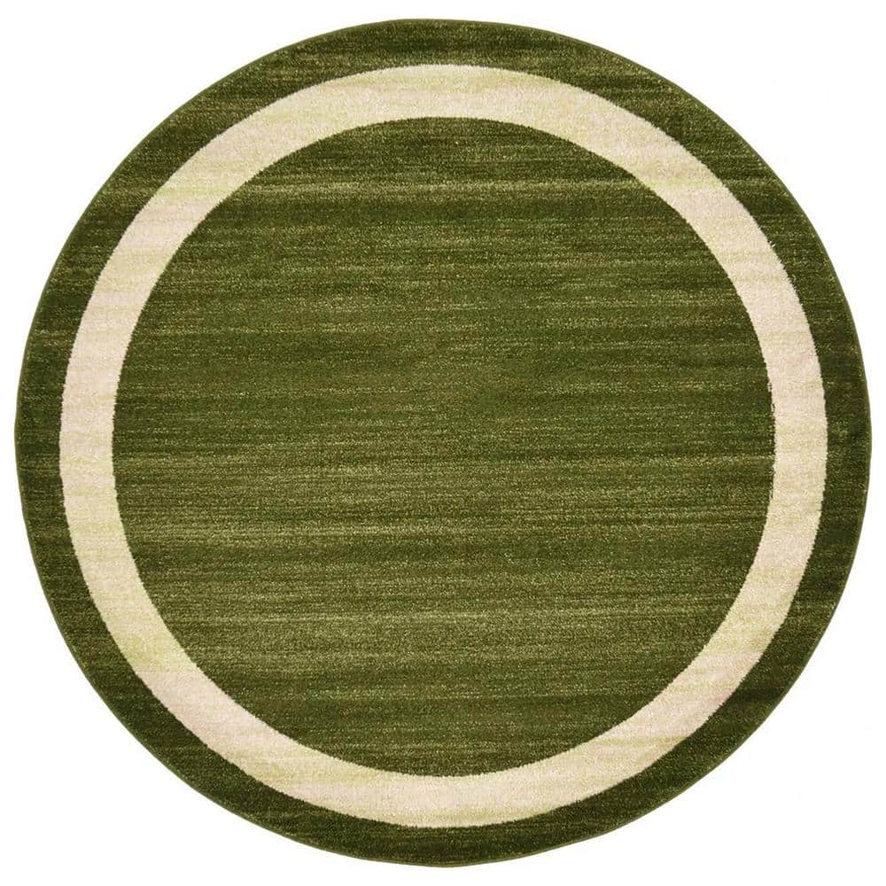 Green Polypropylene 6 ft. x 6 ft. Solid Color Indoor Round Area Rug