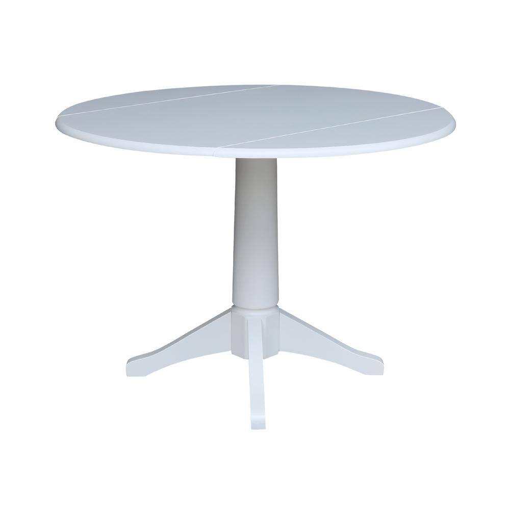 Elegant White 42" Round Solid Wood Extendable Pedestal Dining Table