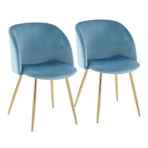 Fran Light Blue Velvet and Gold Metal Dining Chair (Set of 2)