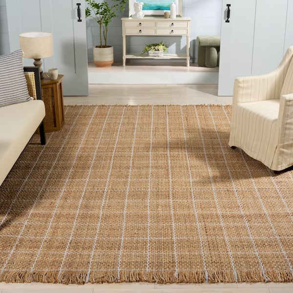 Natural Fiber 8 ft. x 10 ft. Natural/Bleach Geometric Grid Area Rug