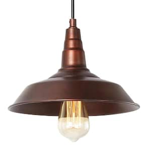 1-Light Aged Iron Indoor Pendant Light Farmhouse with Bell Shaped Shade Ideal for Kitchen, Dining Room, and Living Room