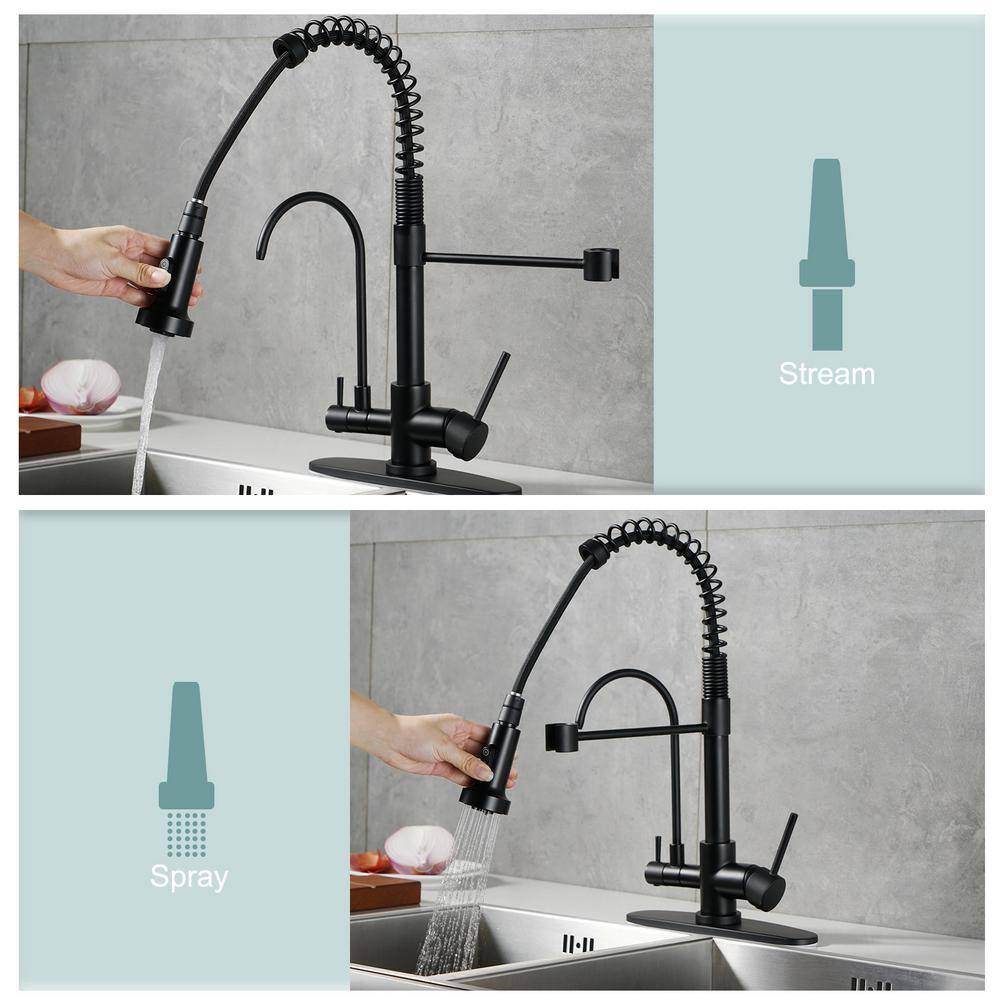 Matte Black Dual Handle Pull Down Kitchen Faucet with Sprayer