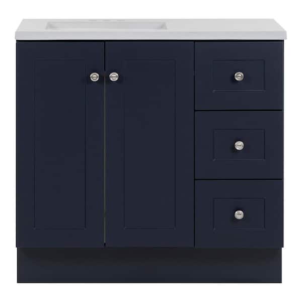 Bannister 37 in. Single Sink Deep Blue Bath Vanity with Granite-Look Colorpoint White Cultured Marble Top (Assembled)