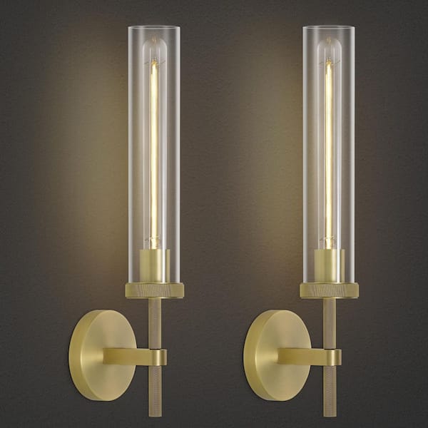 PUYRNF 6 in. 1-Light Brass Glass Dimmable LED Wall Sconce, Modern Linear Wall Light for Living Room, Bedroom, Hallway(2PCS)