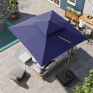 Double top 10 ft. x 10 ft. Outdoor Rectangular Heavy-Duty 360-Degree Rotation Cantilever Patio Umbrella in Navy Blue